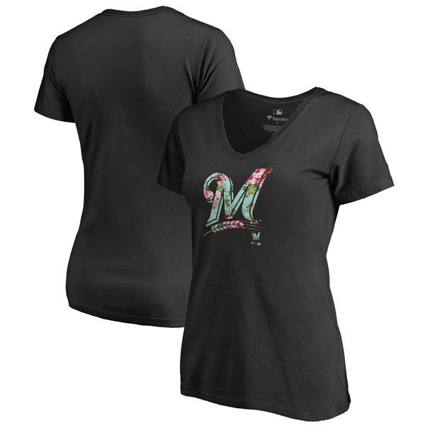 2020 MLB Milwaukee Brewers Fanatics Branded Women Lovely VNeck TShirt  Black->mlb t-shirts->Sports Accessory